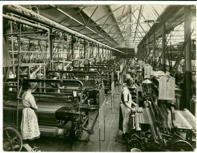 Chenille weft weaving, carpet factory, 1923 by English Photographer